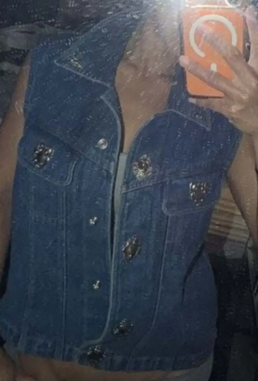 Silver River Denim Vest with Embellished Buttons